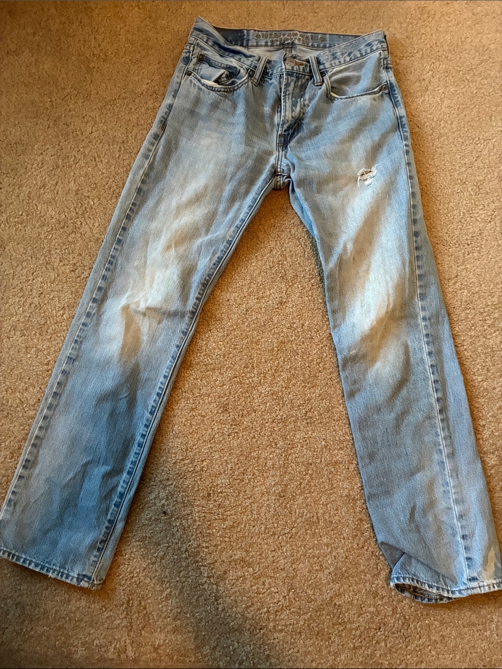 American Eagle Outfitters Light Blue Straight Leg Jeans with Subtle Distress